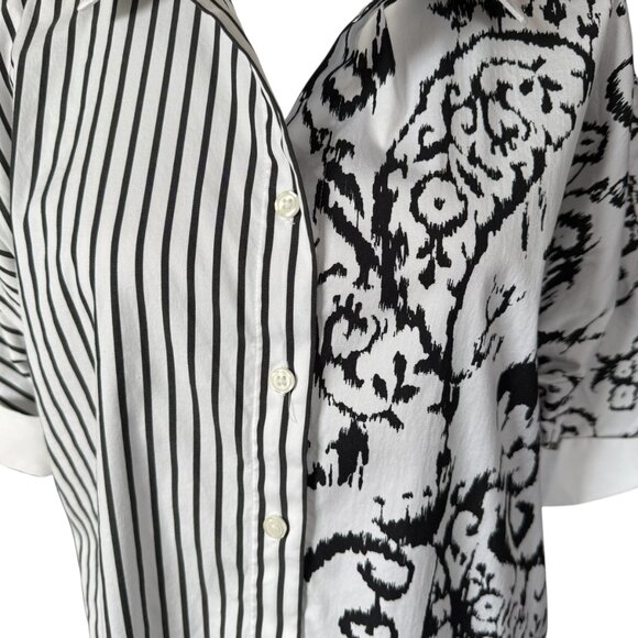 Chico's black and white striped and floral short sleeve button down shirt size 1 - Picture 6 of 9